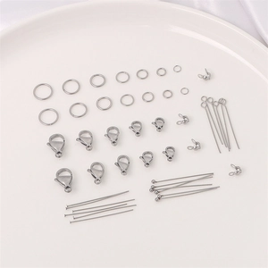 DIY jewelry making kit with stainless steel lobster clasps, jump rings and head pins