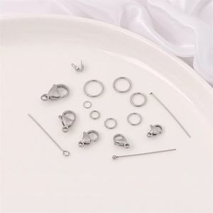 Stainless steel jewelry DIY findings kit including lobster clasps and jump rings in silver