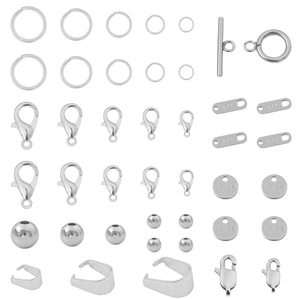 Polished stainless steel jewelry making kit with lobster clasps and jump rings set