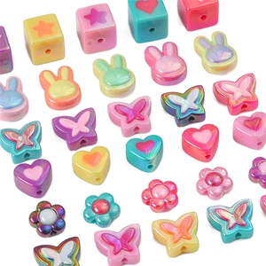 DIY Jewelry Making Acrylic Beads Iridescent Butterfly Rabbit Heart Star Flower Spacer Beads For Phone Chain Necklace Bracelet Making Cute Cartoon Beads