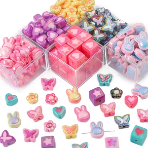 DIY candy-colored bead set with glossy butterfly, rabbit, and heart shapes for jewelry making