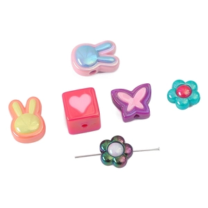 DIY charm beads set with rabbit, butterfly and flower shapes in iridescent metallic colors
