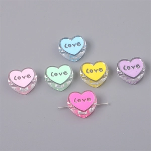 Colorful heart-shaped acrylic beads with Love inscription for DIY jewelry making