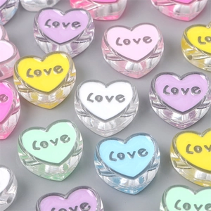 Colorful heart-shaped acrylic Love beads for DIY jewelry making and handmade crafts