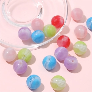 Round resin mermaid beads with gold dust and marble texture for DIY jewelry making
