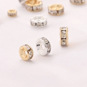 14k gold and silver plated rondelle spacer beads with rhinestones for DIY jewelry