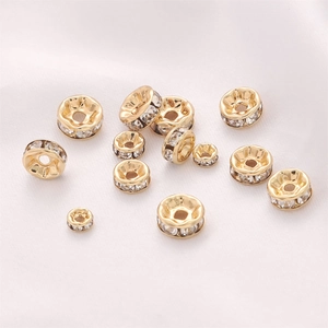 14k gold plated rondelle spacer beads with sparkling zircons for DIY jewelry making