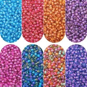 Iridescent Core Dyed Glass Seed Beads For DIY Jewelry Making Bracelet Weaving Materials Round Loose Craft Beads