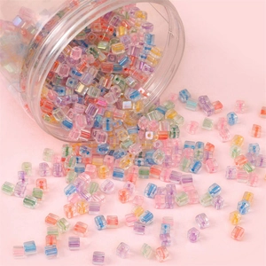 Rainbow sugar-cube glass beads for DIY jewelry making in vibrant candy colors