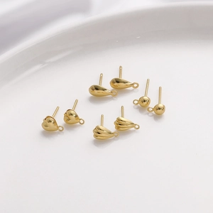 14K vergoldete Ohrstecker in Herz-, Tropfen- und Muschelform für DIY-Schmuckherstellung