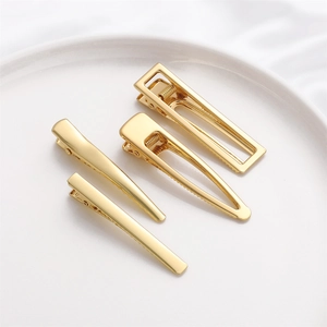 14K vergoldetes Haarklammer Set mit hohlem Rechteck und Tropfenform in Minimalist Design
