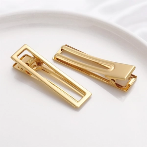Details zu 14K vergoldeten rechteckigen Hohlhaarspangen mit Hochglanz-Spiegelfinish