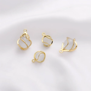 Set of four 14K gold-plated opal pendants with twisted spiral design for DIY jewelry