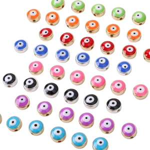 Colorful resin Evil Eye flat beads set with metal borders for DIY jewelry making