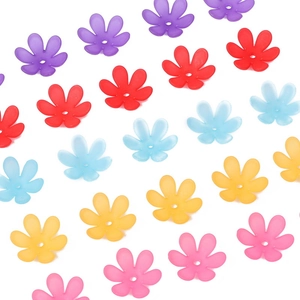Macro view of 20mm frosted acrylic flower beads in various colors for DIY hairpins