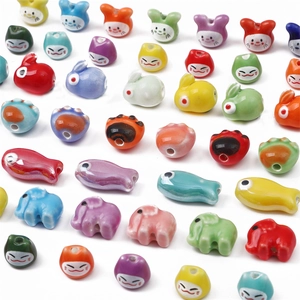 Hand-painted ceramic animal beads set for DIY jewelry making with smooth glazed finish