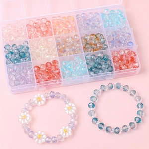 DIY jewelry kit with 15-grid storage box, faceted glass beads and handmade daisy bracelets