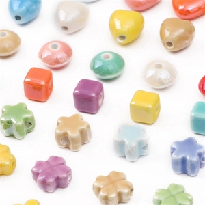 Colorful ceramic bead set with heart, square, and star shapes for DIY jewelry making