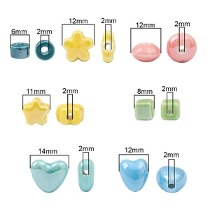 Colorful ceramic heart star and flower beads in various sizes for DIY jewelry making