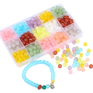 DIY jewelry kit with colorful 8x6mm barrel beads in a 15-grid storage organizer box