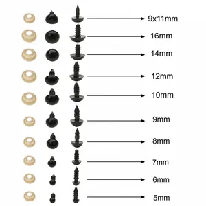 Set of assorted black acrylic safety eyes in sizes 5mm to 16mm for DIY doll making