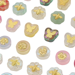 Cuentas de vidrio DIY con margaritas y abejas doradas para creación de joyas artesanales
