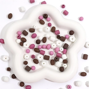 Chocolate-toned DIY silicone beads in floral and geometric shapes for jewelry making