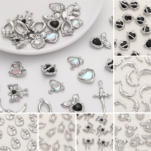 Y2K style silver metal pendants featuring heart, moon, and butterfly for DIY jewelry making