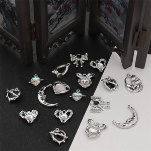 Y2K style silver alloy heart and star charms collection for DIY jewelry making