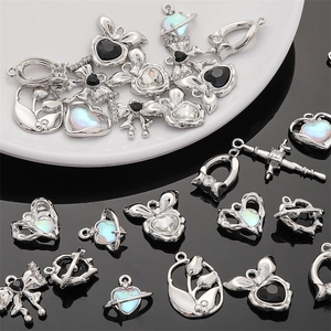 DIY Jewelry Pendants Alloy Heart Bow Star Cross Moon Tulip Shapes For Necklace Bracelet Making Rhinestone Charms
