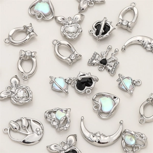 Y2K silver heart star pendants set with zircon and gems for DIY jewelry making