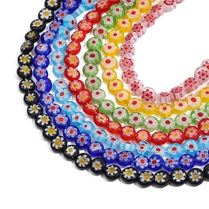 Handmade Millefiori Lampwork Glass Beads Flat Round Disc Floral Pattern Loose Beads For DIY Bracelet Necklace Jewelry Making Accessories