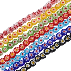 Colorful Millefiori glass beads for jewelry making featuring intricate floral patterns