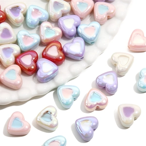 Macaron colorful pearlescent acrylic heart beads for DIY jewelry necklace making