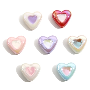Colorful macaron acrylic heart beads with pearlescent finish for DIY jewelry making
