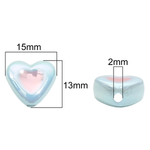 Colorful acrylic heart beads for DIY jewelry making with 15mm width and pearl finish