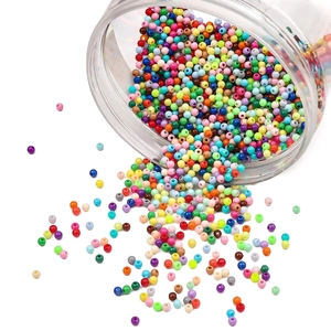 Vibrant 3mm acrylic candy color round beads spilling from a jar for DIY craft jewelry making