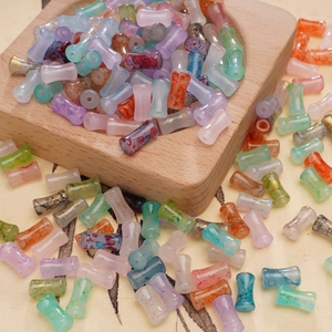 Colorful bamboo-shaped glass beads with gold foil for DIY jewelry making sets