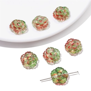 Detalle de cuentas de flores de cristal degradado rojo y verde 15mm con agujero para DIY