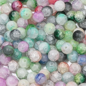 Macro shot of colorful crackle glass beads with unique textures for DIY jewelry making