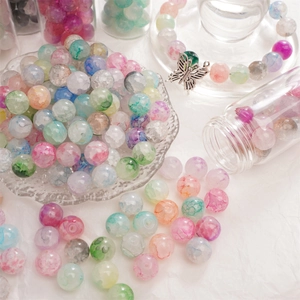 Multi-colored 8-10mm crackle glass beads with butterfly charm for DIY jewelry making