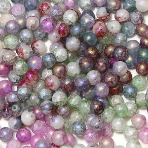 Macro shot of colorful aurora blue crackle glass beads for DIY bracelet jewelry making