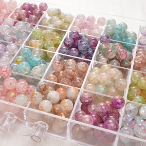10mm Aurora Blue Crackle Glass Beads Round Marble Pattern Loose Beads For DIY Jewelry Making Bracelet Necklace Accessories