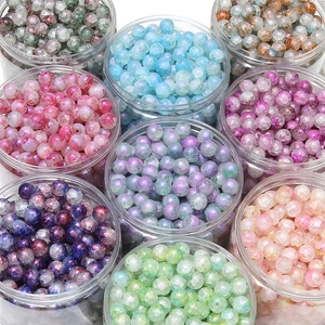 Set de perles en verre craquelé aurore violette et couleurs mixtes pour bijoux DIY
