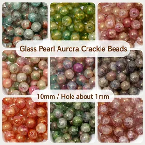 Cuentas de Vidrio de Craquelado Degradado Nacarado Cuentas Sueltas Redondas para Bricolaje Pulsera Collar Accesorios de Joyería Multicolor