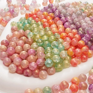Cuentas de vidrio craquelado de colores con purpurina dorada para joyería DIY y pulseras