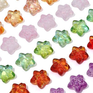 Colorful pentagram glass beads with floral texture for DIY jewelry making and crafts