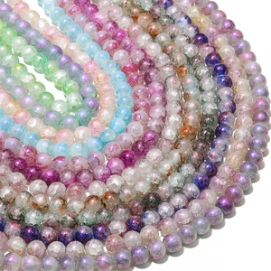 Perles de Verre Craquelées Rondes de 10mm Dégradé Violet Aurore Perles en Vrac pour la Fabrication de Bijoux DIY