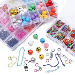 Kit de manualidades con cascabeles de colores, cierres de langosta y cuentas en dos cajas