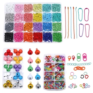Kit de Accesorios para Joyería DIY Campanas de Aleación Pintada Cadenas de Cuentas Cierres de Langosta Anillos Abiertos